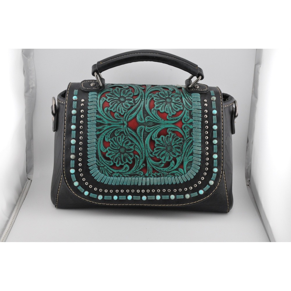 Trinity Ranch Satchel Black Embossed Floral‎ Western Bag